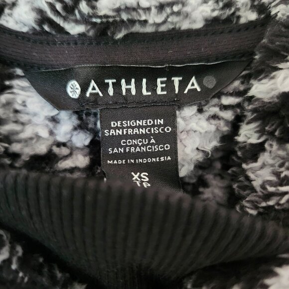 Athleta Women's Tugga Sherpa Jacquard Hoodie Sweatshirt XS Black and Gray - Picture 3 of 4
